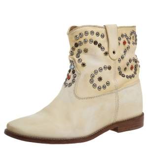 Pre Owned Isabel Marant Cream Studded Leather Boots Size 39