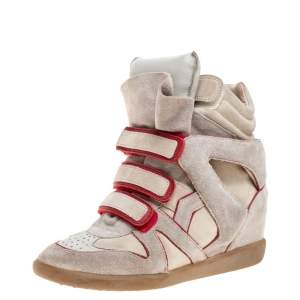 Pre Owned Isabel Marant Grey Suede Leather Bekett Wedge High Top Sneaker Size 40