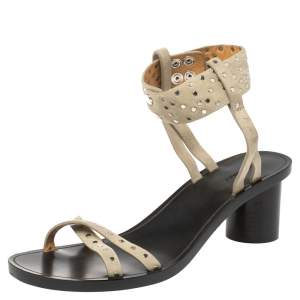 Pre Owned Isabel Marant Pale Green Suede Joakee Studded Ankle Strap Sandals Size 38