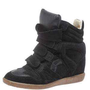 Pre Owned Isabel Marant Black Suede Bekett Wedge High Top Sneakers Size 39