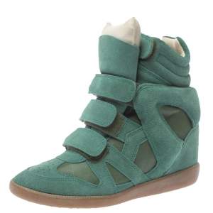 Pre Owned Isabel Marant Green Suede And Leather Bekett Wedge High Top Sneakers Size 37