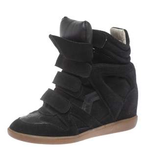 Pre Owned Isabel Marant Dark Green Suede And Leather Bekett Wedge Sneakers Size 