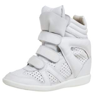 Pre Owned Isabel Marant White Leather Bekett Wedge High Top Sneakers Size 39