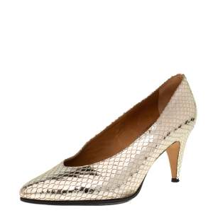 Pre Owned Isabel Marant Gold Mirror Suede Snakeskin Effect Pumps Size 38