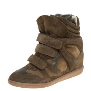 Pre Owned Isabel Marant Green Suede Bekett Wedge Sneakers Size 40