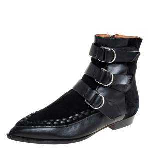 Pre Owned Isabel Marant Black Suede And Leather Rowi Ankle Boots Size 37