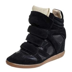 Pre Owned Isabel Marant Black Suede And Leather High Top Wedge Sneakers Size 39
