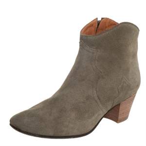 Pre Owned Isabel Marant Grey Suede Zipper Ankle Boots Size 38.5