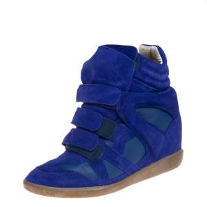 Pre Owned Isabel Marant Blue Suede And Leather Trim Bekett Wedge Sneakers Size 40