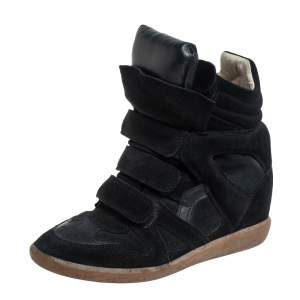 Pre Owned Isabel Marant Black Suede Leather Bekett Wedge High Top Sneakers Size 38