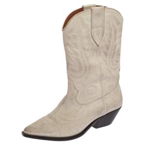 Pre Owned Isabel Marant Cream Duerto Embroidered Leather Boots Size 39