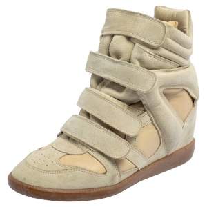 Pre Owned Isabel Marant Beige Suede and Leather Bekett Wedge Sneakers Size 39