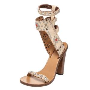 Pre Owned Isabel Marant Beige Studded Leather Jaeryn Ankle Strap Sandals Size 40