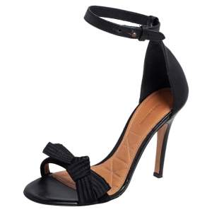 Pre Owned Isabel Marant Black Leather And Satin Bow Ki Gong Ankle Strap Sandals Size 37