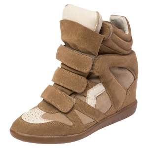 Pre Owned Isabel Marant Beige/Cream Suede And Leather Bekett High Top Wedge Sneakers Size 39