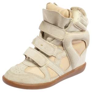 Pre Owned Isabel Marant Cream Suede and Leather Bekett Wedge Sneakers Size 40
