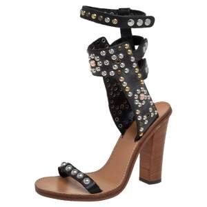 Pre Owned Isabel Marant Black Leather Studded Jaeryn Ankle Strap Sandals Size 37