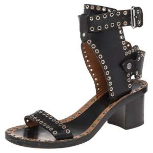 Pre Owned Isabel Marant Black Studded Leather Jaeryn Ankle Strap Sandals Size 37