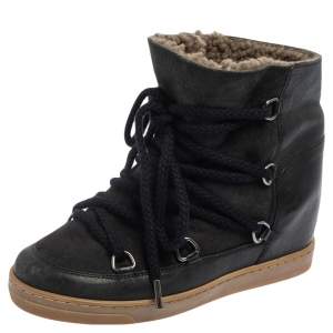 Pre Owned Isabel Marant Black Suede and Leather Nowels Wedge Sneakers Size 37