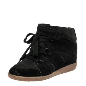 Pre Owned Isabel Marant Black Suede Bobby Wedge Sneakers Size 37