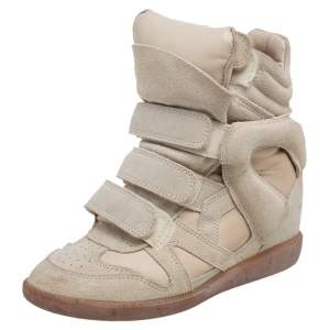 Pre Owned Isabel Marant Grey Suede and Leather Bekett Wedge Sneakers Size 36