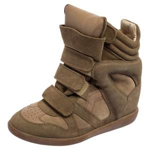 Pre Owned Isabel Marant Taupe Suede Bekett High-Top Sneakers Size 37