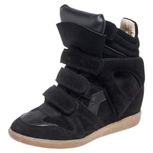 Pre Owned Isabel Marant Black Suede and Leather Bekett Wedge Sneakers Size 38