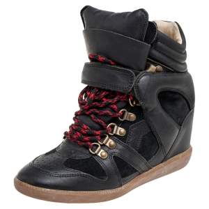 Pre Owned Isabel Marant Black Suede And Leather Tibetan High-Top Sneakers Size 37