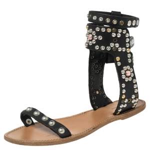 Isabel Marant Black Leather Studded Gladiator Sandals Size 38