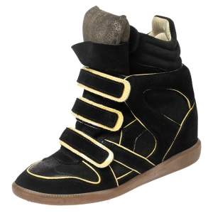 Pre Owned Isabel Marant Black Suede And Leather High Top Wedge Sneakers Size 39