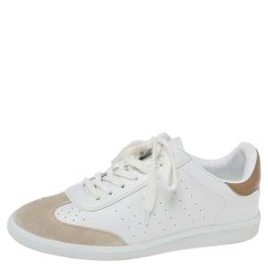 Pre Owned Isabel Marant White/Grey Leather And Suede Trainers Low Top Sneakers Size 40