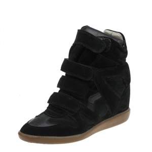 Pre Owned Isabel Marant Black Suede And Leather Bekett Wedge Sneakers Size 41