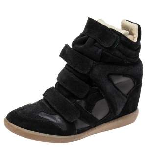 Pre Owned Isabel Marant Black Suede and Leather Bekett Wedge Sneakers Size 41