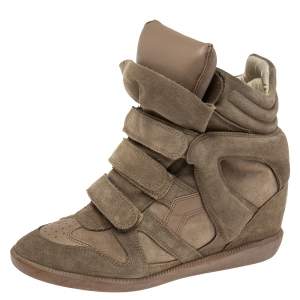Pre Owned Isabel Marant Grey Suede And Leather Bekett Wedge Sneakers Size 40