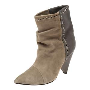Pre Owned Isabel Marant Two-Tone Suede and Leather Lance Ankle Boots Size 37