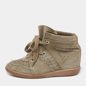 Isabel Marant Olive Green Suede Bobby Wedge Sneakers Size 39