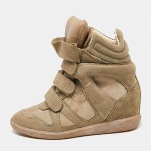 Pre Owned Isabel Marant Beige Suede Beckett Wedge Sneakers Size 38