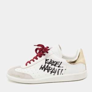 Pre Owned Isabel Marant Tri-Color Perforated Leather and Suede Printed Logo Low-Top Sneakers Size 41