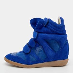 Pre Owned Isabel Marant Blue Suede And Leather Bekett Wedge Sneakers Size 39