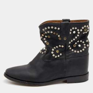Pre Owned Isabel Marant Black Leather Embellished Ankle Boots Size 39