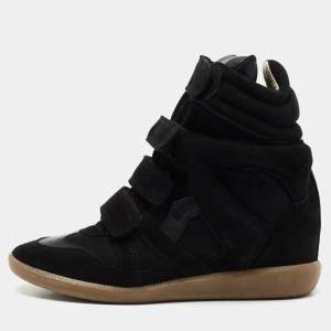 Pre Owned Isabel Marant Black Suede And Leather Bekett Wedge Sneakers Size 38