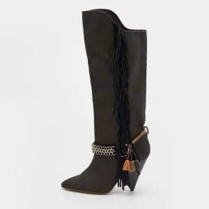 Pre Owned Isabel Marant Multicolor Canvas and Leather Knee Length Boots Size 40