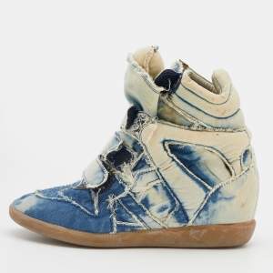 Pre Owned Isabel Marant Blue/White Denim Bekett Wedge Sneakers Size 40