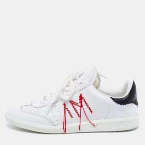 Pre Owned Isabel Marant White Leather Bryce Side Stitch Low Top Sneakers Size 38
