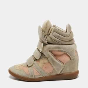 Pre Owned Isabel Marant Tricolor Suede and Leather Bekett Wedge Sneakers Size 39