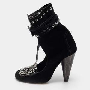 Isabel Marant Black Suede Mossa Studded Cutout Ankle Boots Size 37