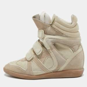 Pre Owned Isabel Marant Grey Suede and Leather Bekett Wedge Sneakers Size 39