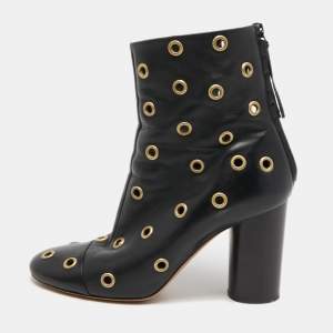 Isabel Marant Black Leather Eyelet Detail Ankle Boots Size 40