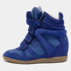 Isabel Marant Blue Suede and Leather Beckett Wedge Sneakers Size 39