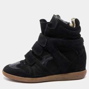 Pre Owned Isabel Marant Black Suede Bekett Wedge High Top Sneakers Size 39